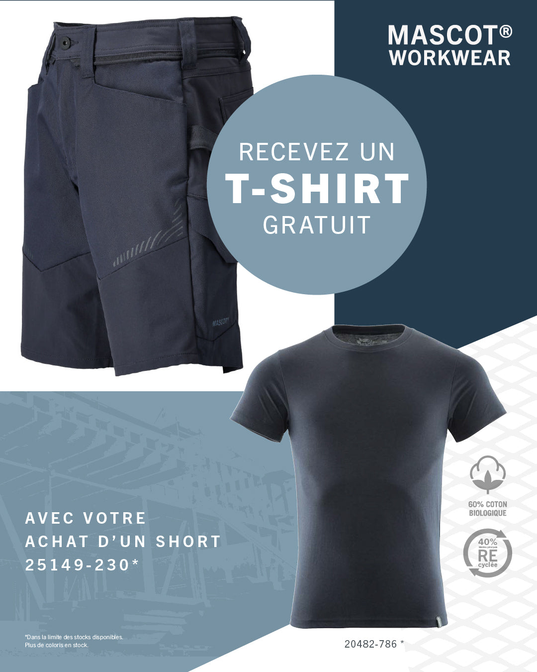 SHORT STRETCH 25149 + 1 TEE SHIRT OFFERT - MASCOT WORKWEAR